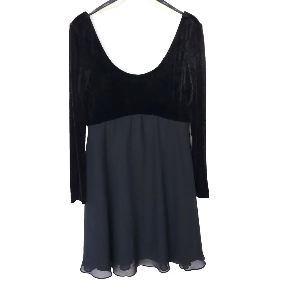 Collections Vintage 10 Black Babydoll Dress Crushed Velvet Empire Waist Low Back
